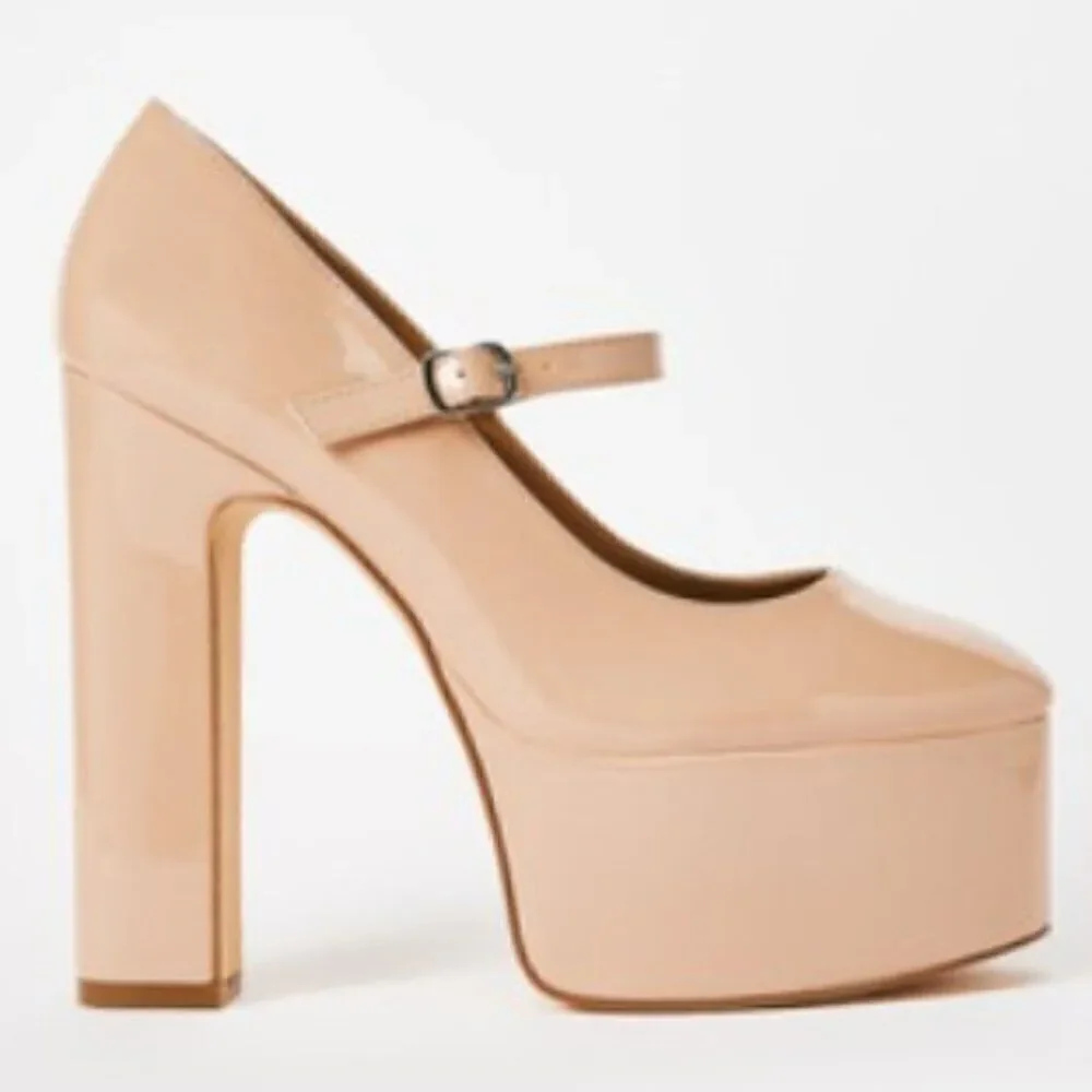 Shoe Dazzle Nude Patent Mary Jane Platform Heels